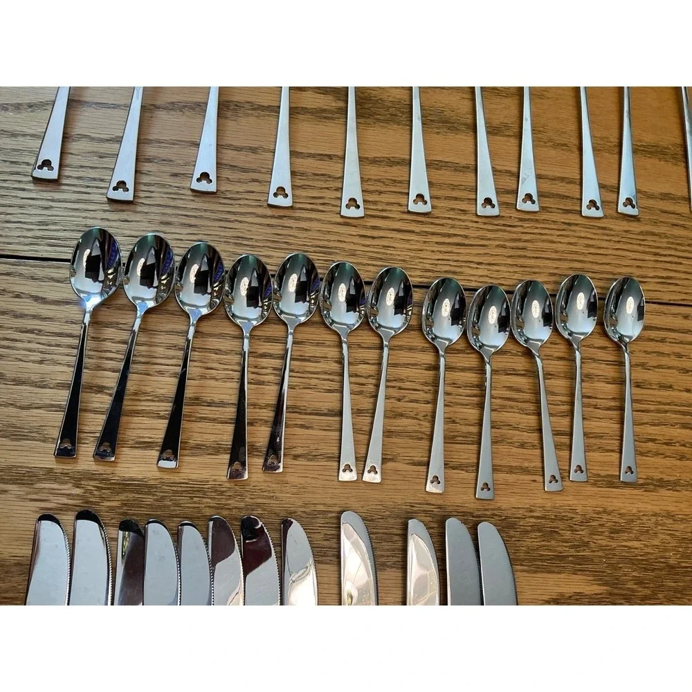 Disney Parks Mickey  Mouse Stainless Steel Flatware Set Forks Knives Spoons 48pc